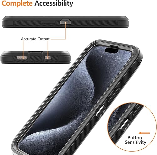 Miniatura 7 de Funda resistente para Apple iPhone 15 Pro con clip para cinturón y soporte, protección de cuerpo completo, múltiples capas, funda resistente con