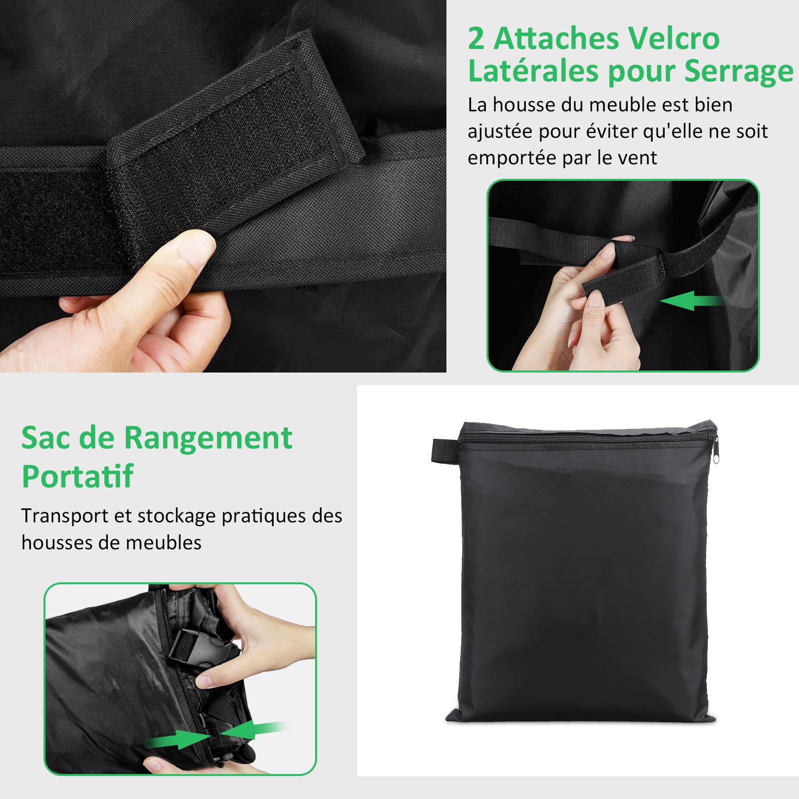 Housses de Canapés de Jardin 600D Oxford Imperméable Anti-UV Protection Banc Extérieur 190x70x65/94cm