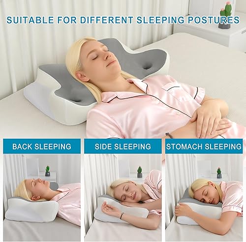 Miniatura 2 de DWCN Almohada cervical para aliviar el dolor de cuello y hombros, gel refrescante, soporte de espuma viscoelástica para dormir de lado, espalda,