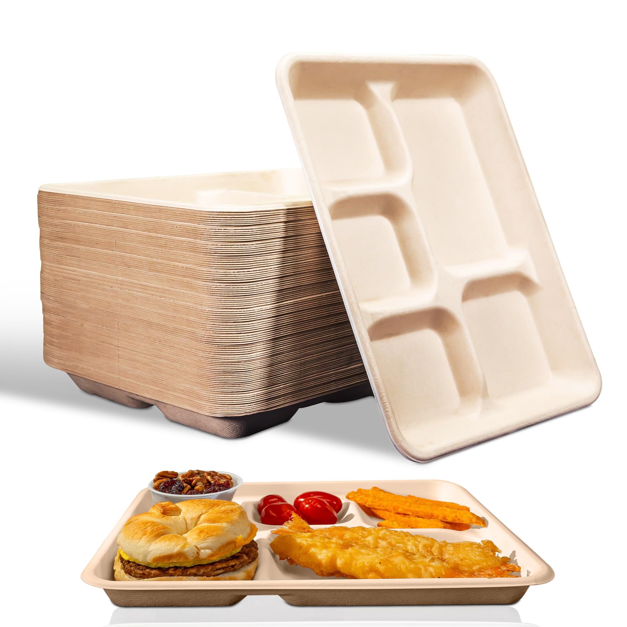 5 Compartment Plates Disposable Heavy Duty [400-Pack]|Natural Color 10. ...