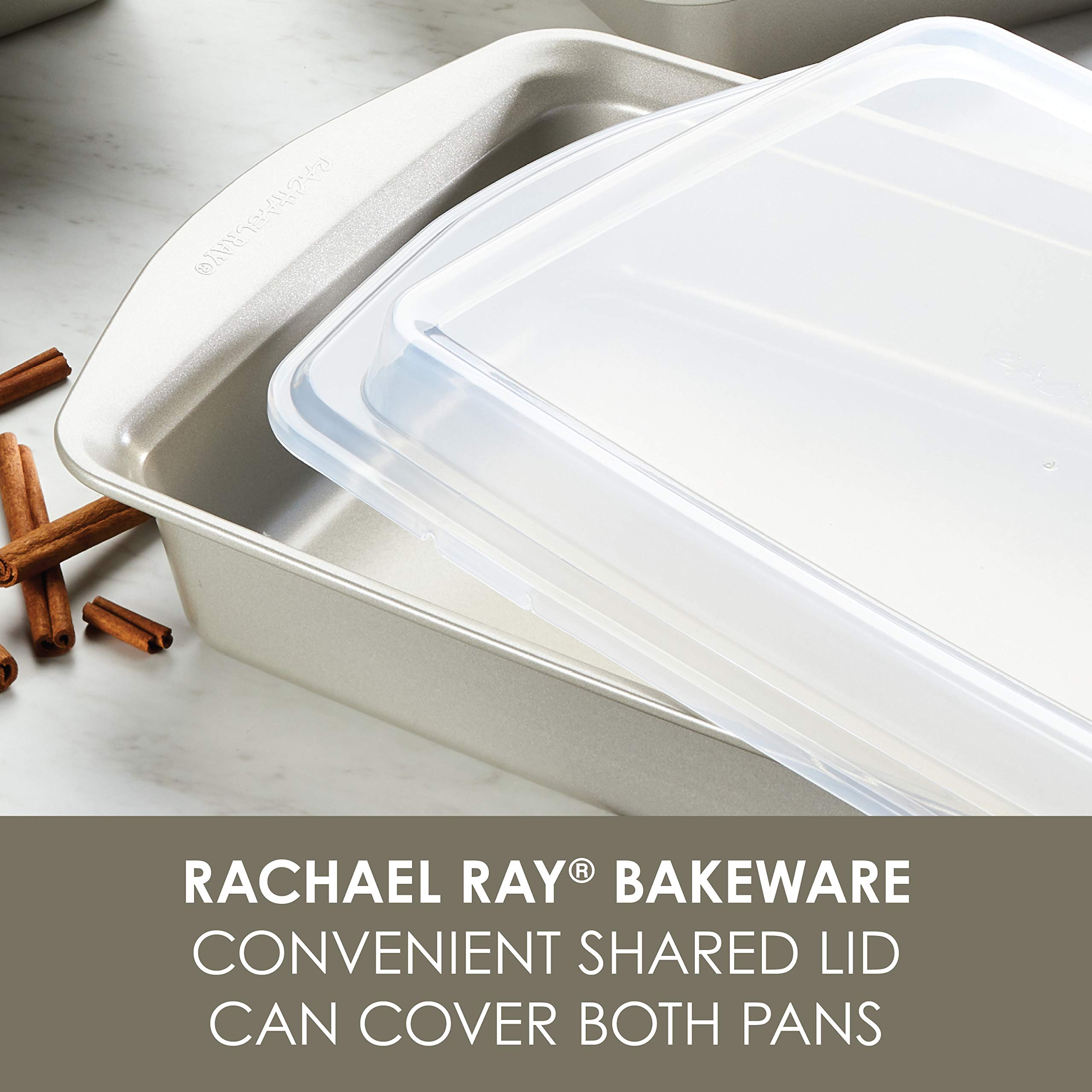 Rachael Ray Antihaft-Backformen-Set ohne Griffe, inkl. Antihaft-Backform mit Deckel und Muffinform/Cupcake-Form, 3-teilig, silberfarben