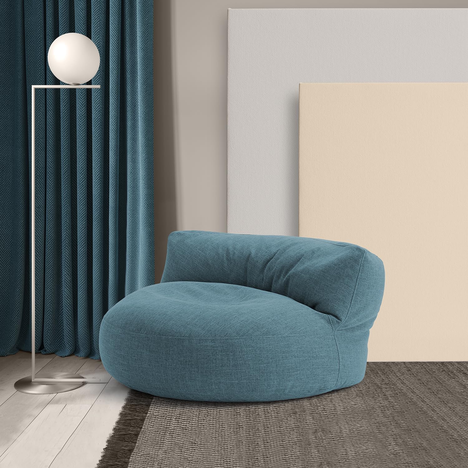 Lumaland Sitzsack Lounge 90x50 cm mit Rückenlehne Flexibler Indoor Beanbag EPS-Füllung Waschbarer Bezug Aqua