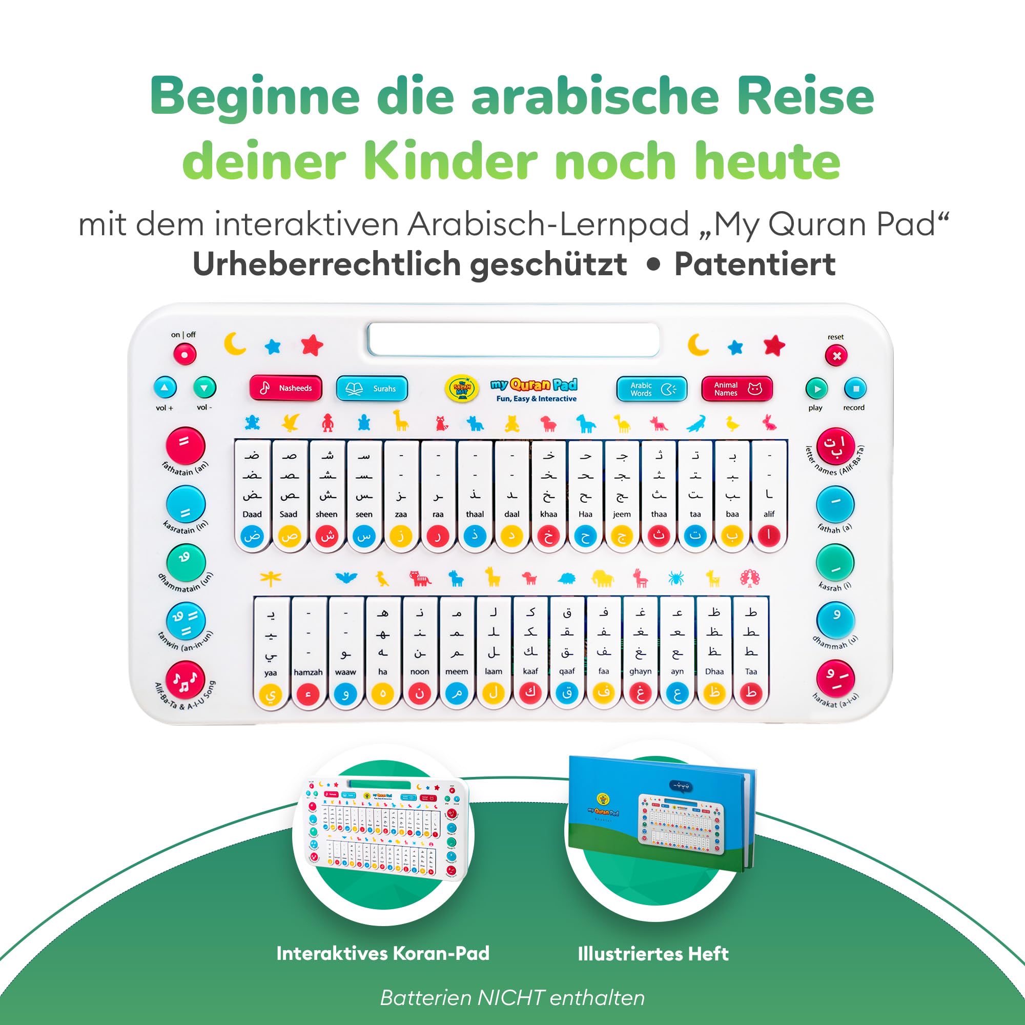 Kinder Spielzeug ab 2 Jahren – Interaktive My Quran Pad Lernspiele, um das arabische Alphabet mit täglichen Wörtern, Tieren und mehr zu Lernen – Kleinkindspielzeug von My Salah Mat