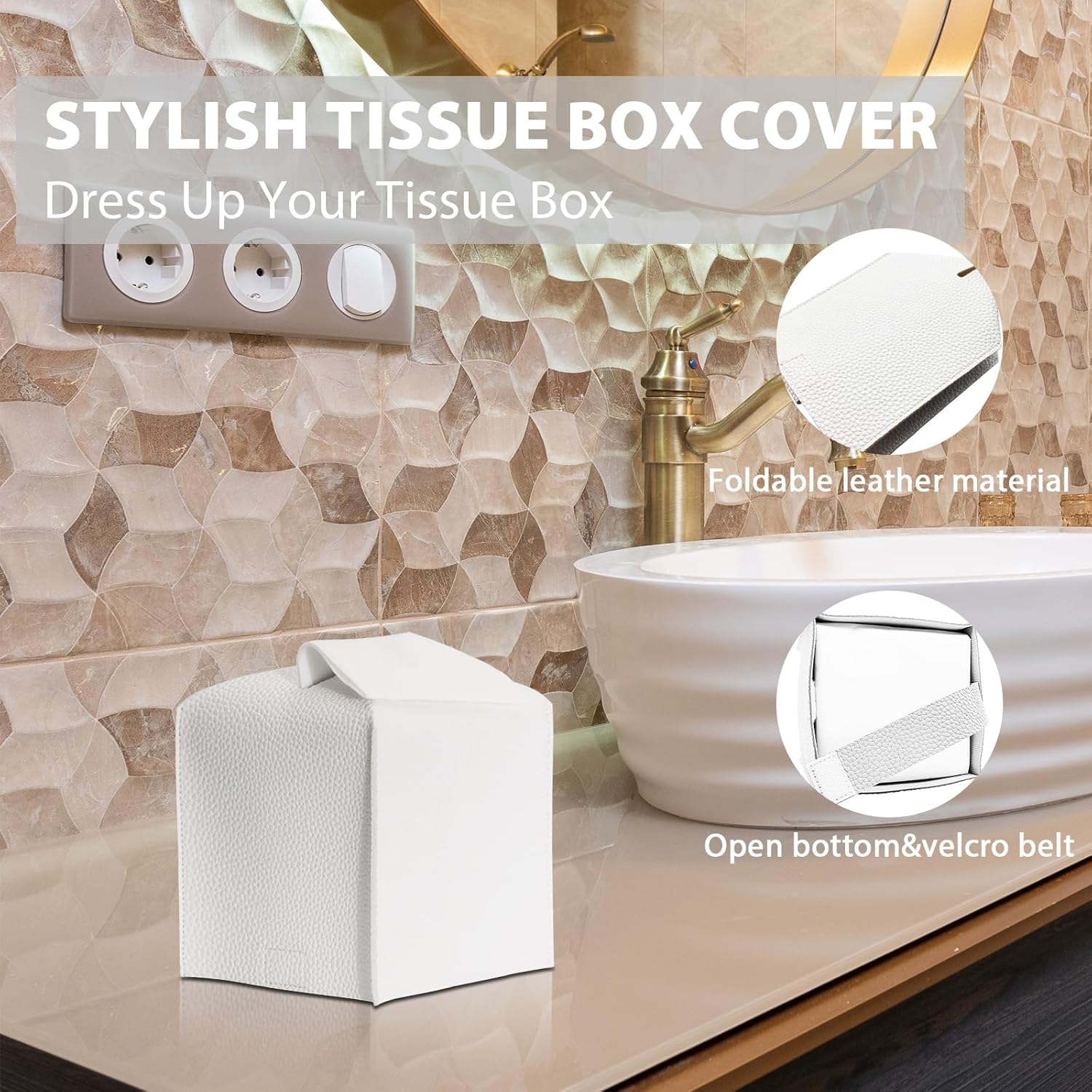 Bathroom Accessory Set - 10 Piece White Bathroom Sets Complete with Trash Can, Toothbrush Holder & Cup, Soap Dispenser, Soap Dish, Toilet Brush & Holder, Vanity Tray, Qtip Holder, Tissue Box Cover - Image 5