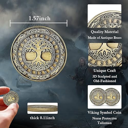 Miniatura 4 de Viking Yggdrasil Moneda Árbol de la Vida Mitología Nórdica Talismán
