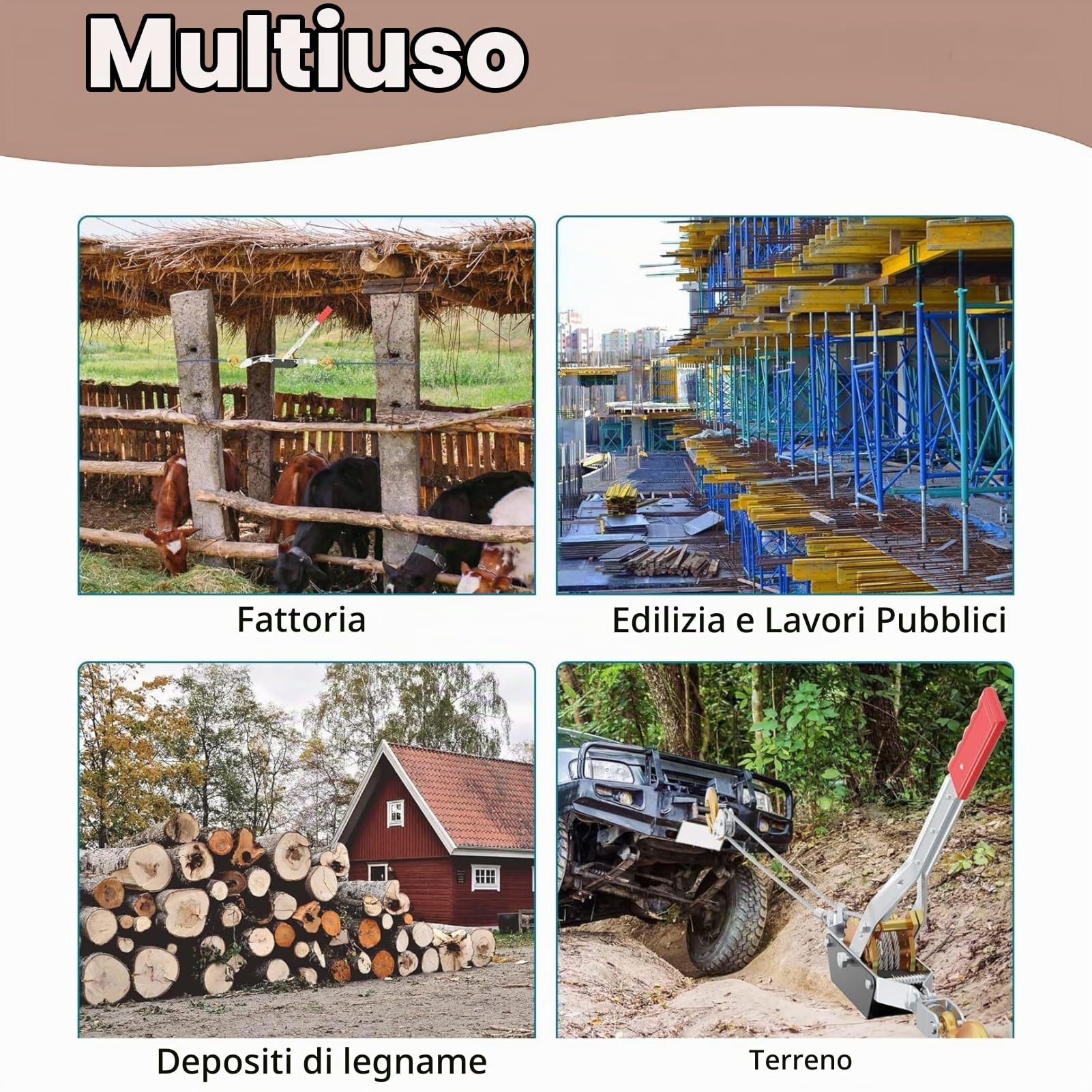 Paranco a Fune a Leva Manuale, Cricchetto a Fune con Doppio Gancio, Argano Manuale a Cricchetto per Costruzioni e Autostrade
