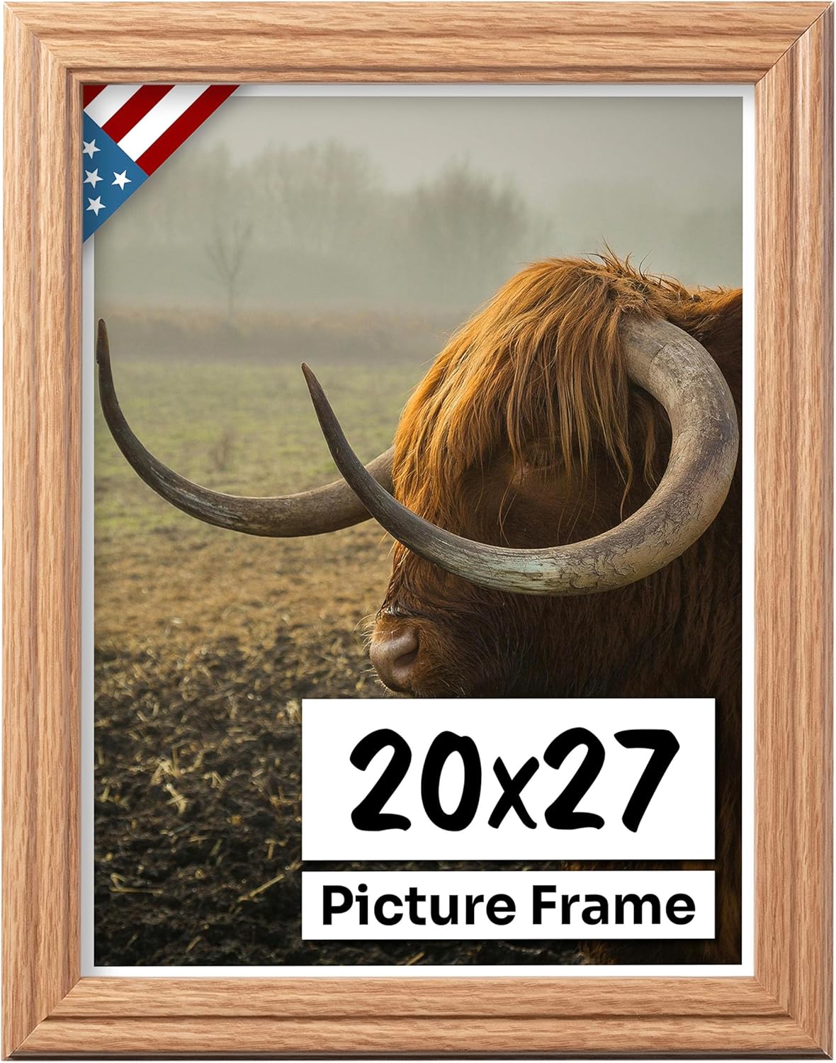 Oak 20x27 Picture Frame .75" Inch Wide - Faux Oak Decor Handmade Solid Wood Frames with Preinstalled Hangers and UV Blocking Plexiglass 27x20 Frame
