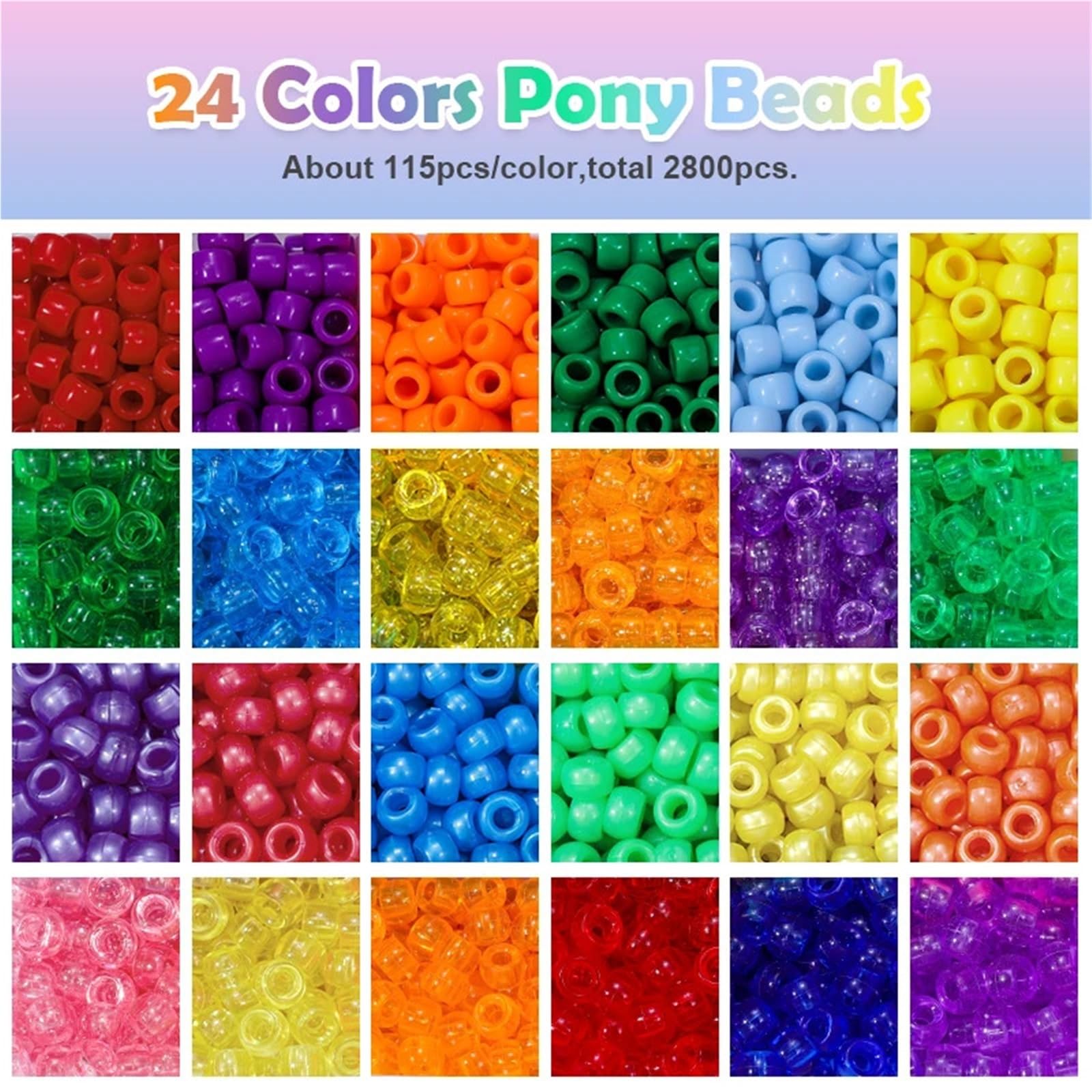Perlen Set DIY 2800-teiliges Pony-Perlen-Set, 24 Farben, Perlen-Set, großes Loch, Haarperlen for Armbänder, Halskette, Schlüsselanhänger, Schmuckherstellung