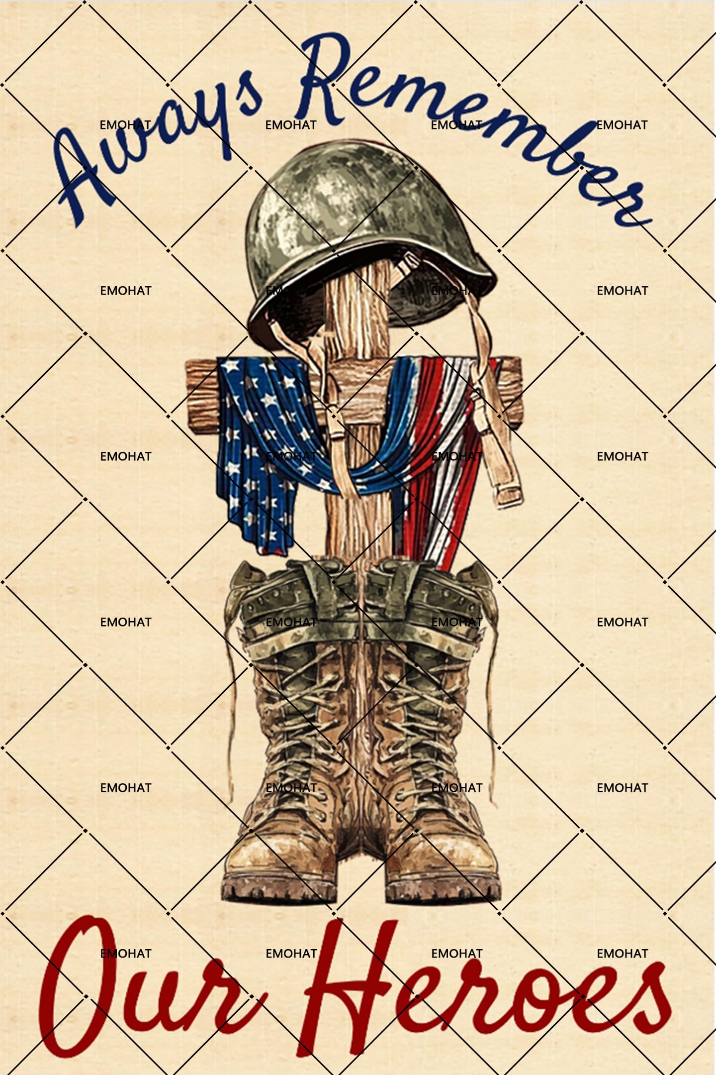 Memorial Days Always Remember Our Heroes, Veteran Poster Decor Metal Tin Sign, Patriotic Home Yard Outdoor Holiday Wall Decor 12x8 Inch