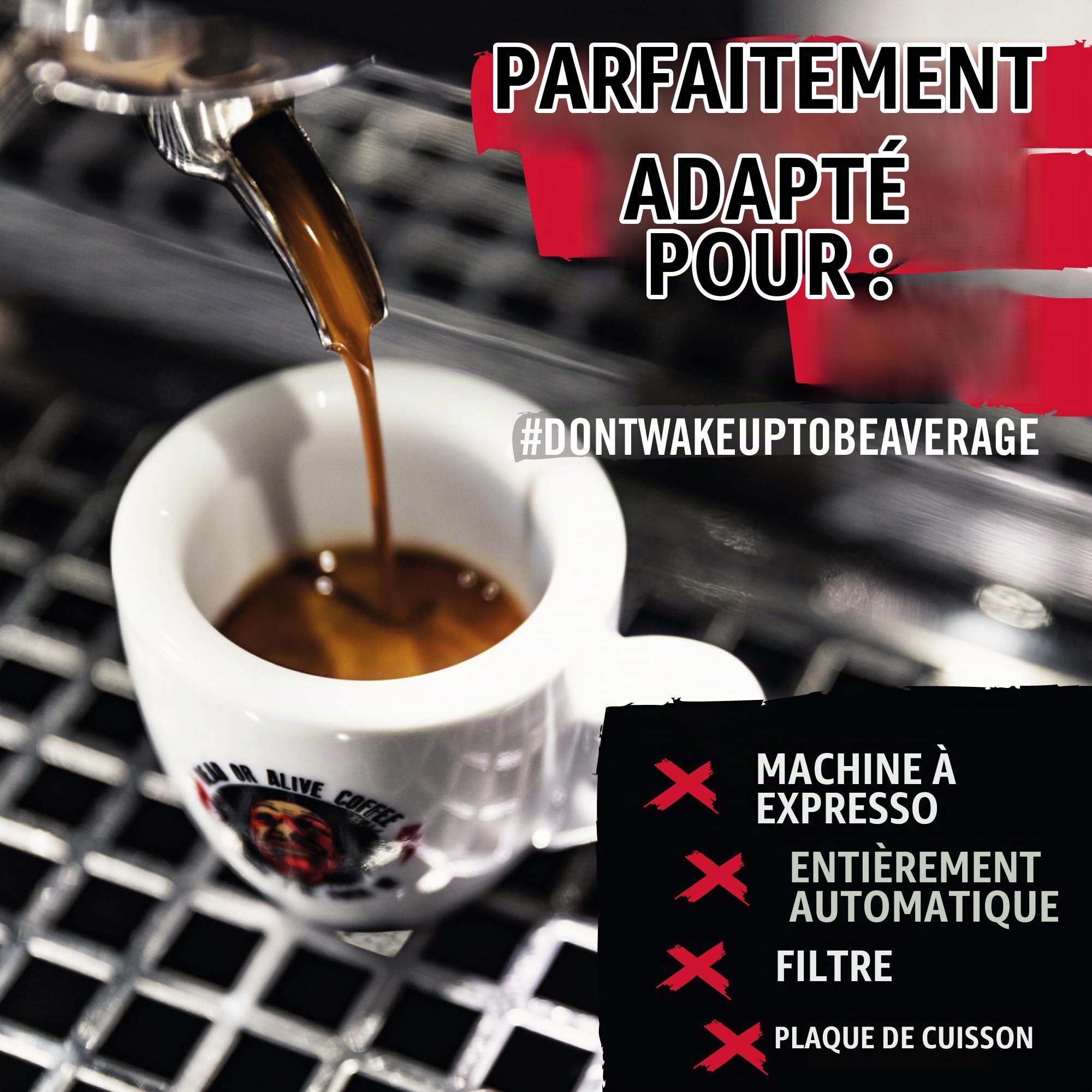 DEAD OR ALIVE Café Grains Espresso NR3 - Mélange Italien à Torréfaction Vegan Lente, Refroidi à l'Air, Goût Extra Fort, Caféine Élevée - Pur Robusta, Créma Raffinée - Idée Cadeau - 1kg