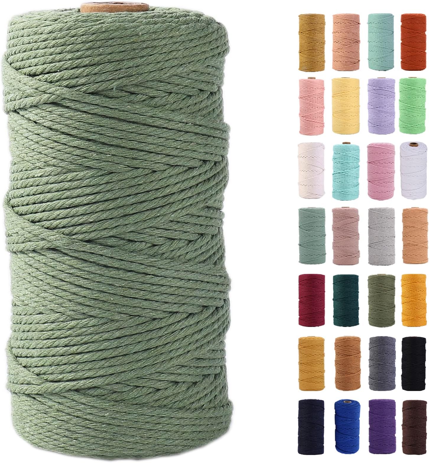 Avocado Green Macrame Cord 3mm x 109Yards,Colored Cotton Rope Colorful Cotton Cord Soft Craft Cord Twine for Wall Hanging Plant Hangers Crafts Decorative Projects