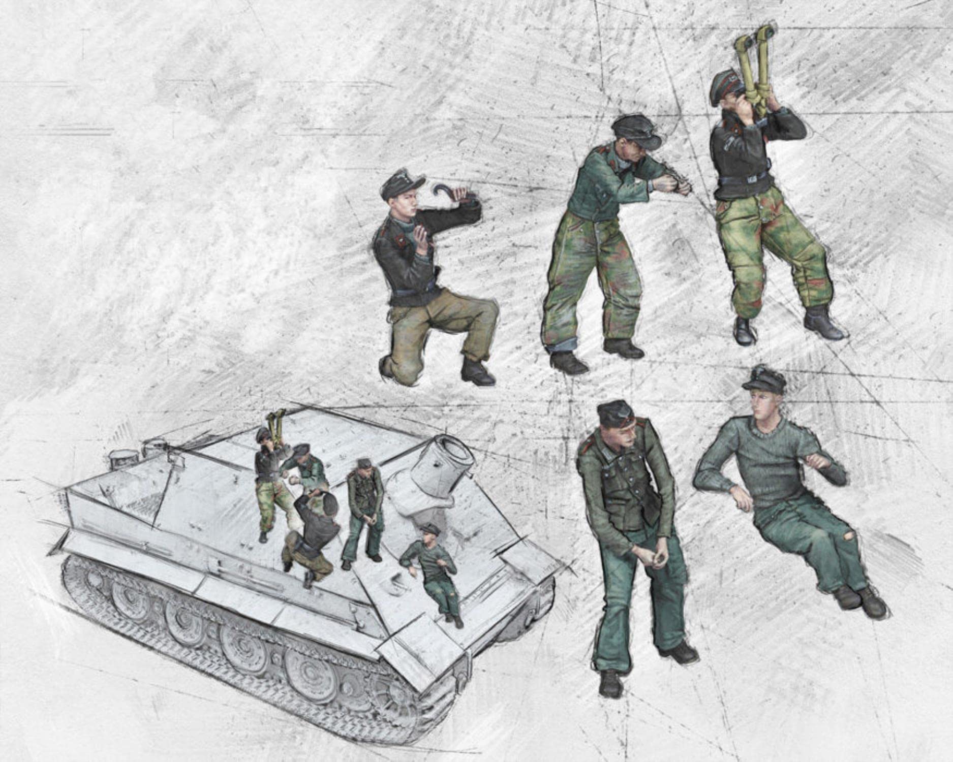 1/35 Figura in Resina Modello GK Kit Sturmtiger Crew 5 Soldato Kit smontato e Non Verniciato 650