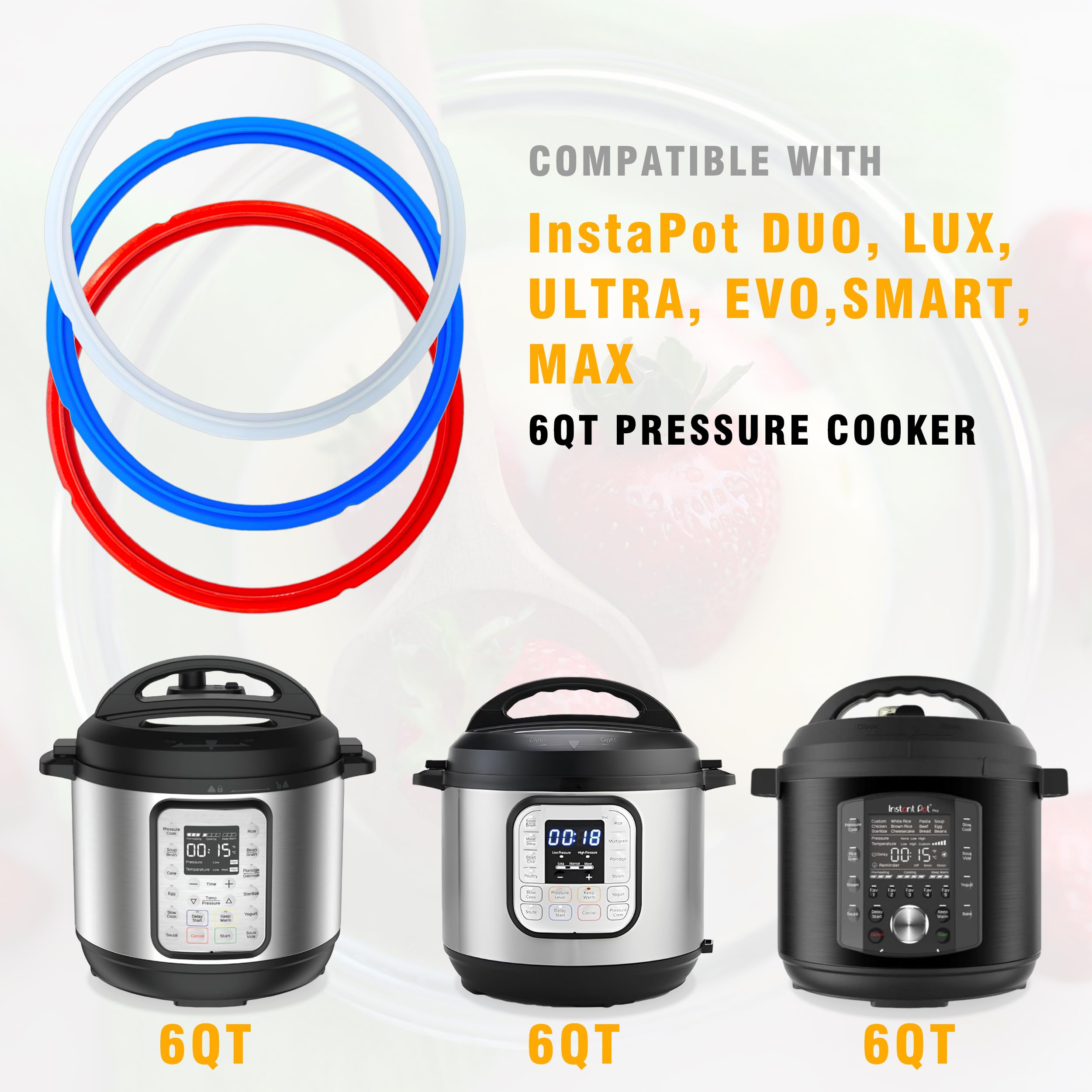 3 accesorios de anillo de sellado de silicona compatibles con Instant Pot, piezas de repuesto de olla a presión eléctrica de 5/6 cuartos para IP-DUO60, DUO50, LUX60, LUX50, CSG60, CSG50