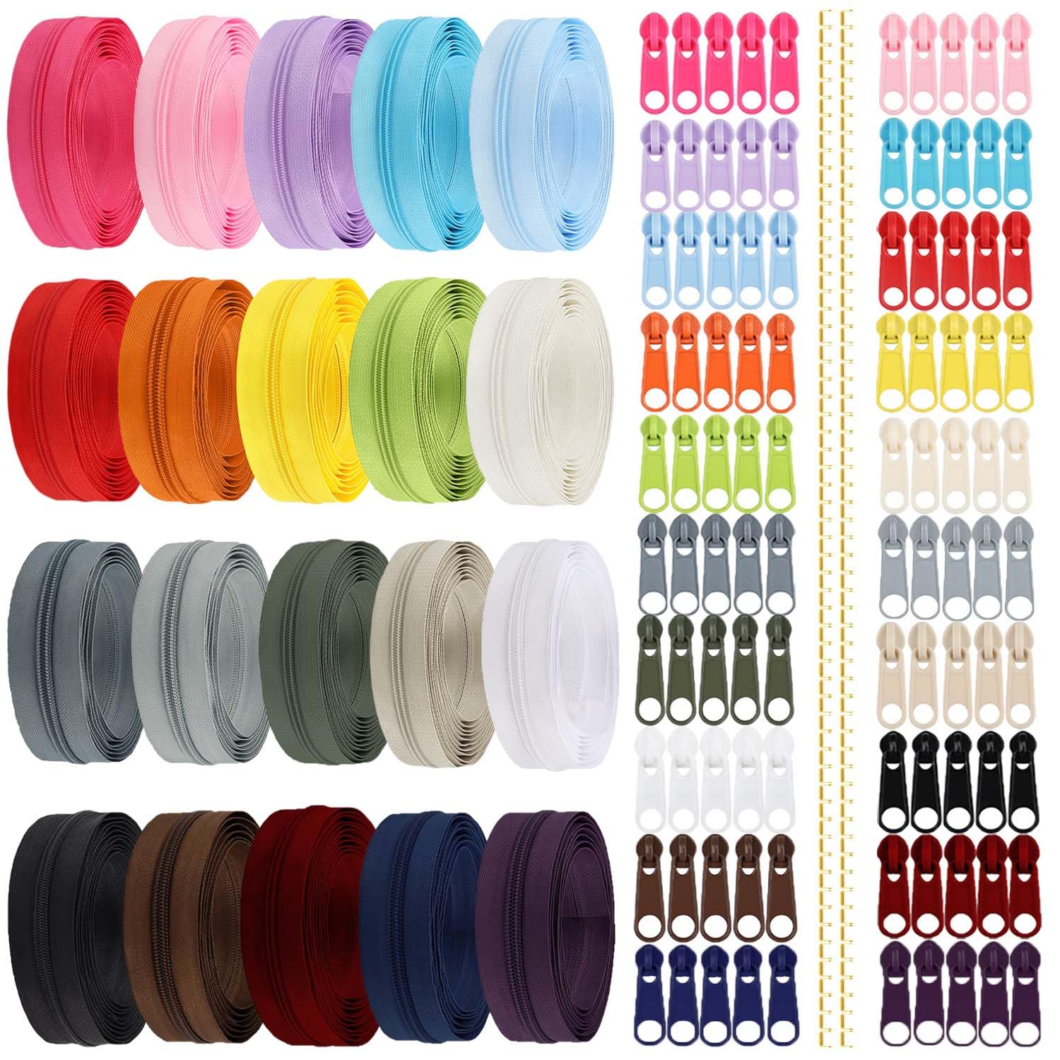 Ritssluitingen per meter, 10 stuks #5, 30 m lange ritssluiting voor nylon stof met 50 ritssluitingen, 100 eindstukken, voor jassen, kleding, tassen, etui, beddengoed