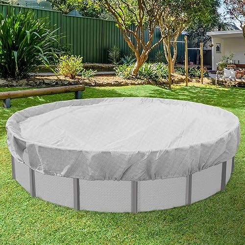Miniatura 8 de Cubierta de piscina de invierno de 18 pies sobre el suelo, cubierta redonda de invierno sobre el suelo, incluye retractor y cables, resistencia y