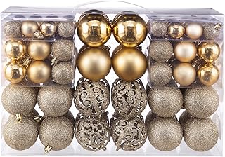 NJN 100pcs Christmas Ball Ornaments, Shatterproof Christmas Ornaments Set with Hand-held Gift Package for Xmas Tree (Gold)