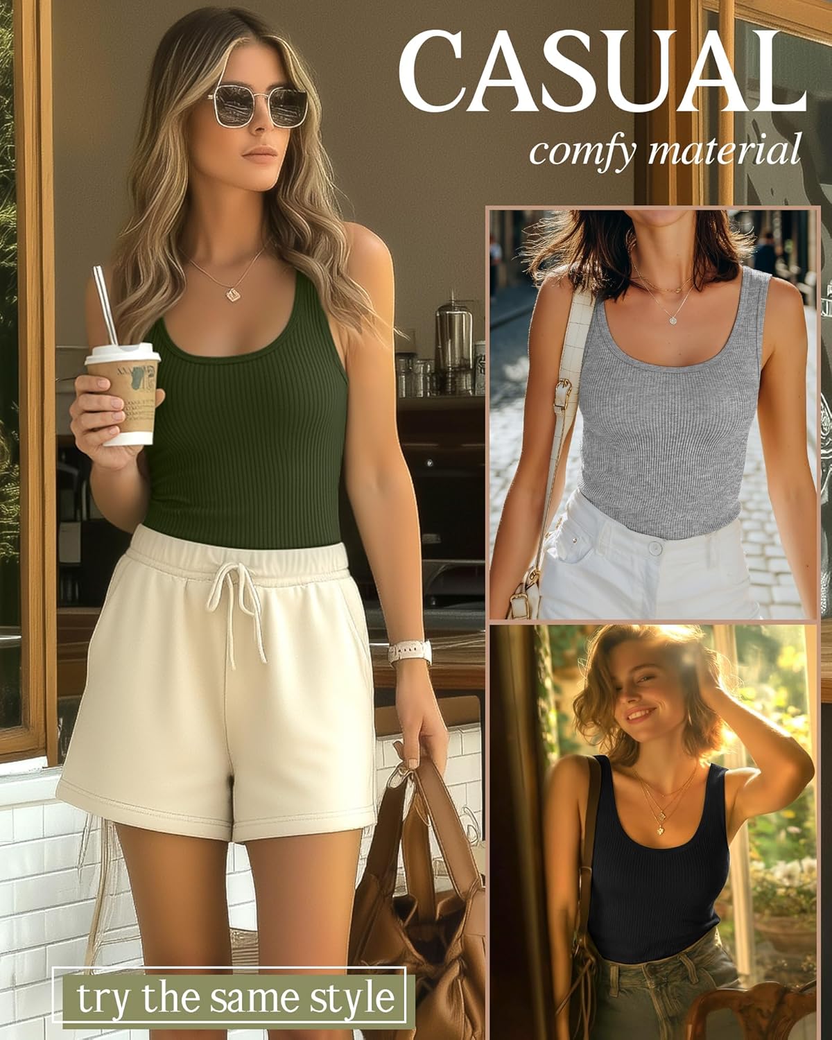 3 Pack Womens Ribbed Knit Tank Tops Scoop Neck Cotton Racerback Sleeveless Shirts Slim Fit Summer Basic Tank Tops - Image 3