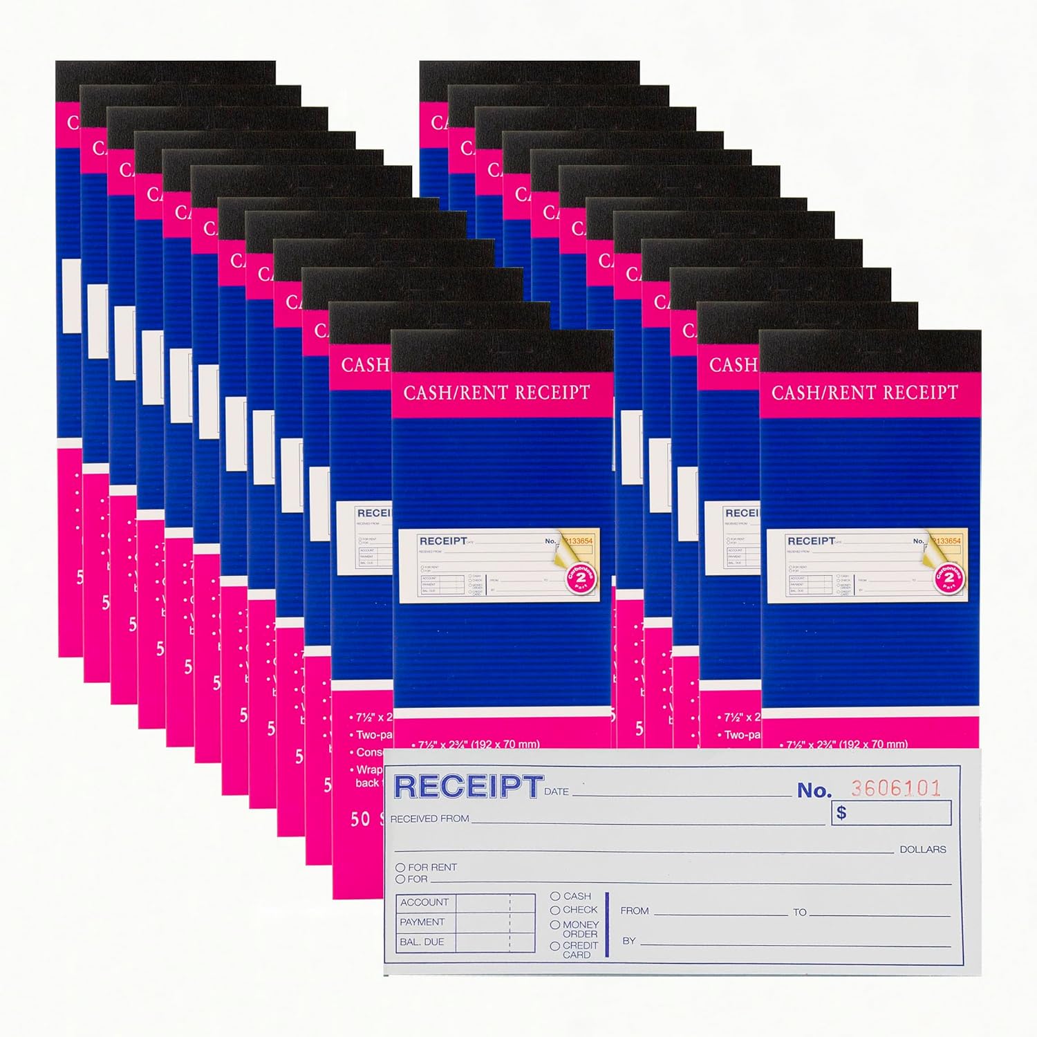 BAZIC Products Cash/Rent Receipt Book, 50 Sets, 7.5" x 2.75", 2-Part