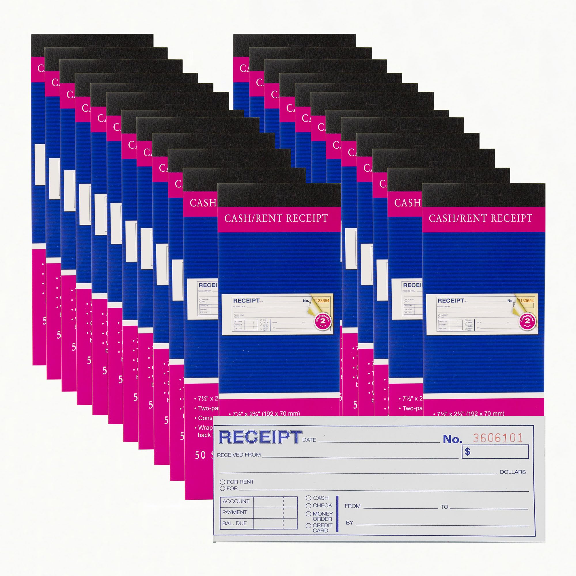 BAZIC Products Receipts Book, Money Cash Rent Receipts for Landlords, Business & Offices, 2-Part Carbonless Forms, 50 Sets 7 1/2" x 2 3/4", White with