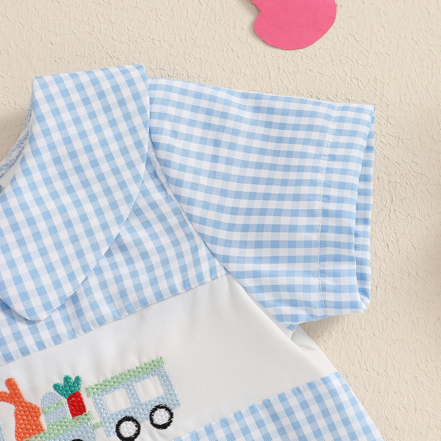 Sasaerucure Infant Baby Boy Easter Clothes Outfit Bunny Carrot Embroidery Collared Short Sleeve Romper Jumpsuit - Image 4