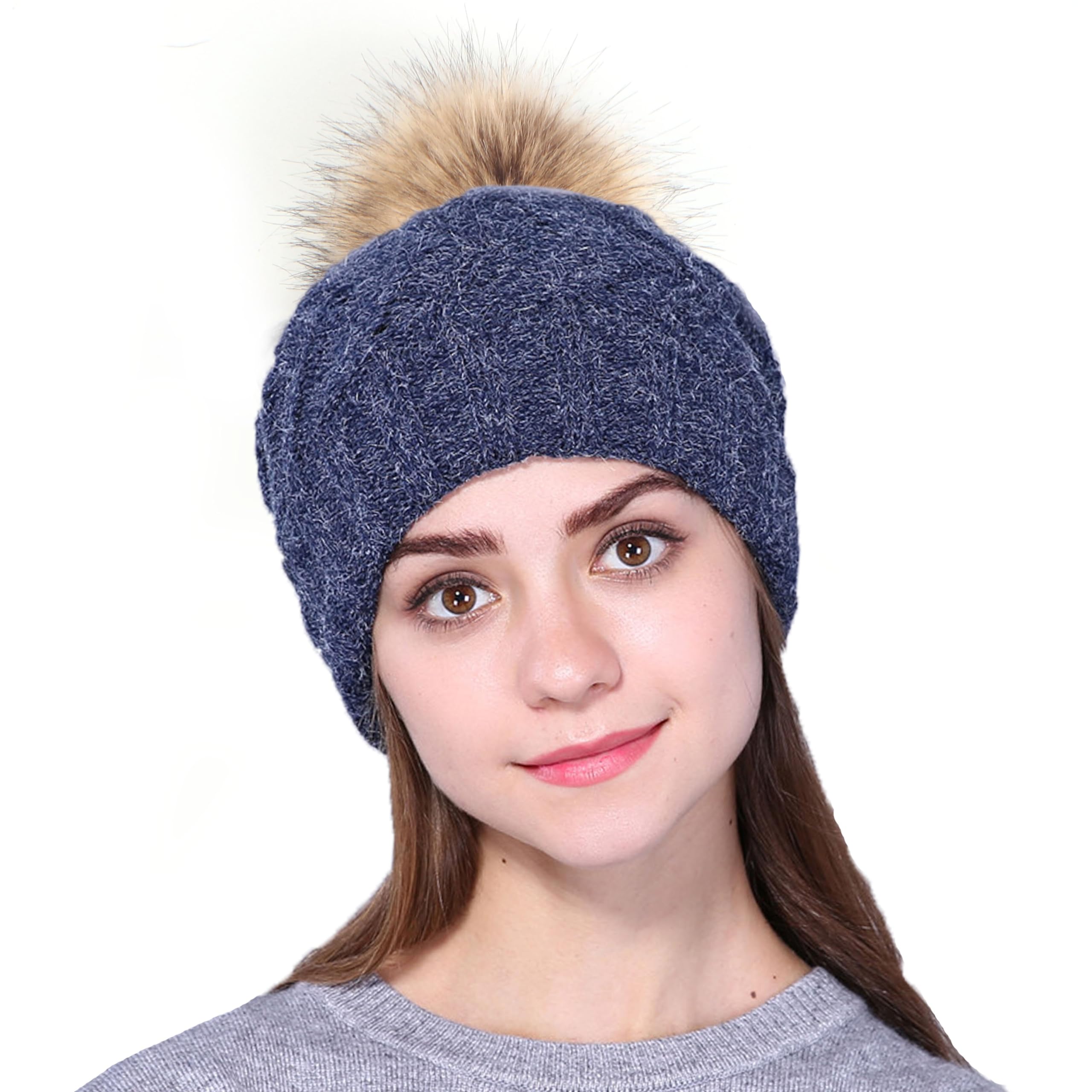 Gorro de Punto de poliéster con pompón sintético para Mujer, Gorro de Invierno para Esquiar al Aire Libre (Oranje 1, Talla única)