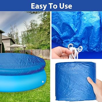 10ft Round Pool Cover, Swimming Pool Cover Easy Set Dustproof Pool Protector for Inflatable Pools & Above Ground Pools (305cm/10ft)
