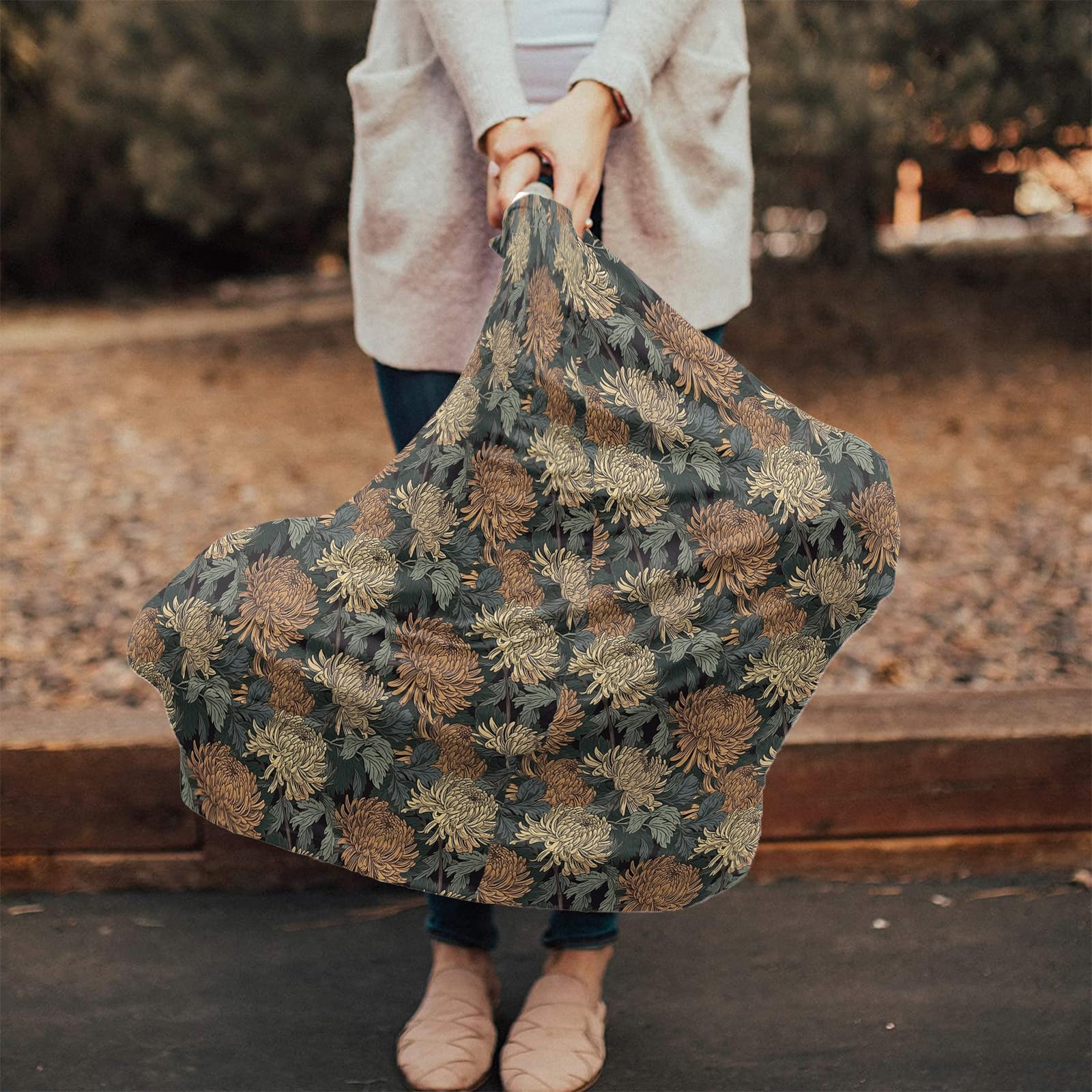 Nursing Cover for Breastfeeding Scarf, Yellow Flower Leaves Vintage Baby Car Covers Super Soft Multi Use for Canopy Shopping Cart Cover Blanket Stroller Cover