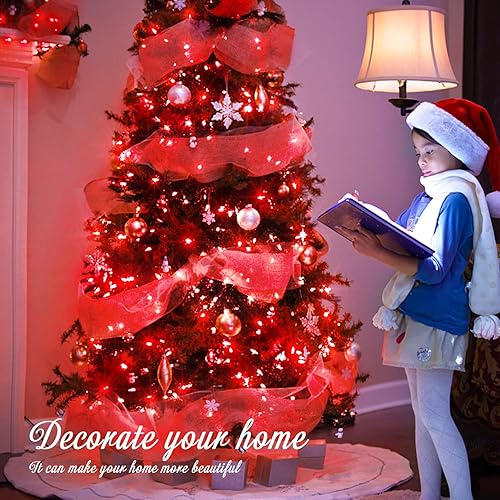 Miniatura 7 de JMEXSUSS Guirnalda de luces LED de 168 pies, 600 luces LED para el día de San Valentín, luces rojas de Navidad con alambre transparente, 8 modos de