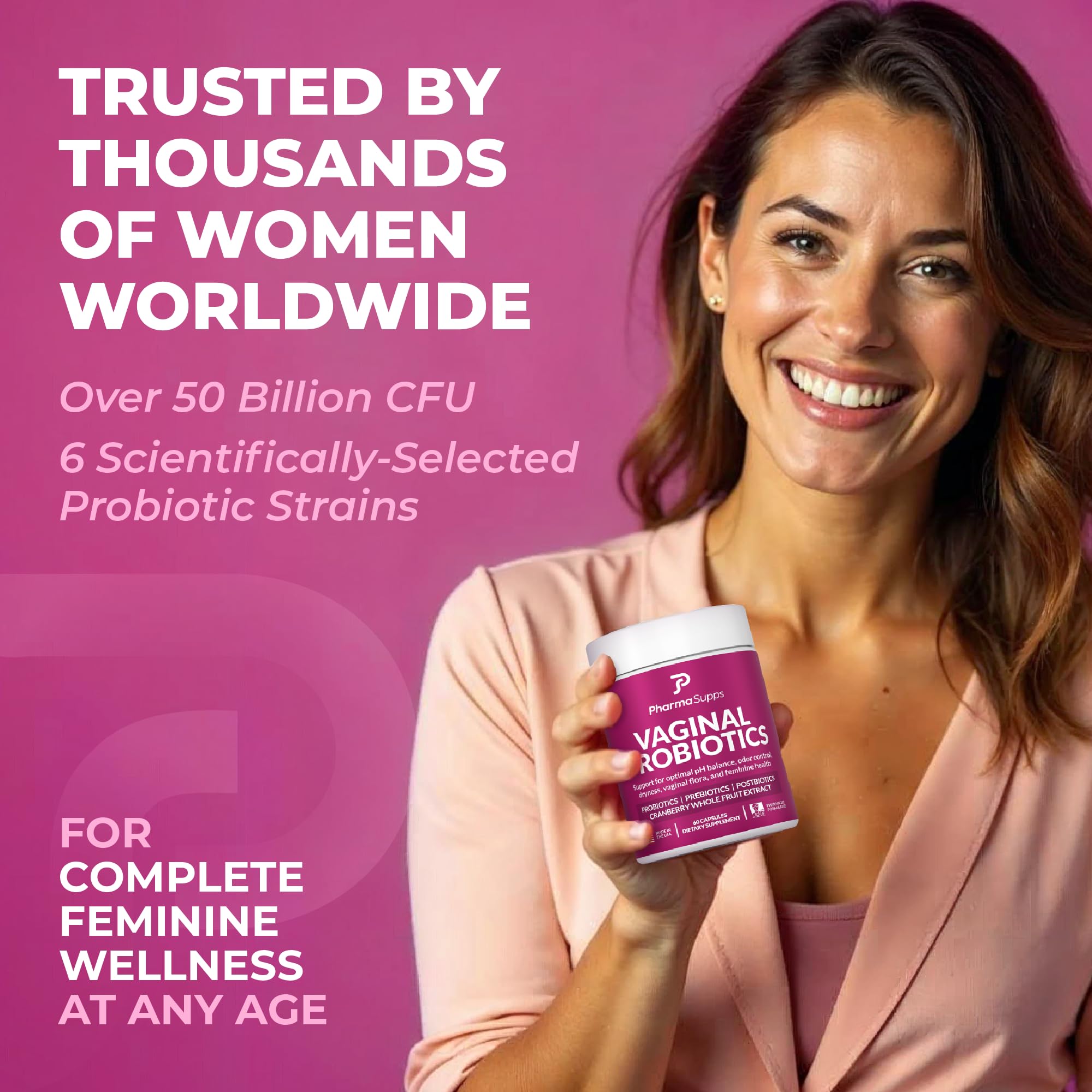 Women’s Probiotic for Vaginal Health | 50 Billion CFU with Probiotics, Prebiotic, Postbiotics & Cranberry for pH Balance, UTI Support, Yeast, Gut Health, Odor, Dryness & Feminine Comfort