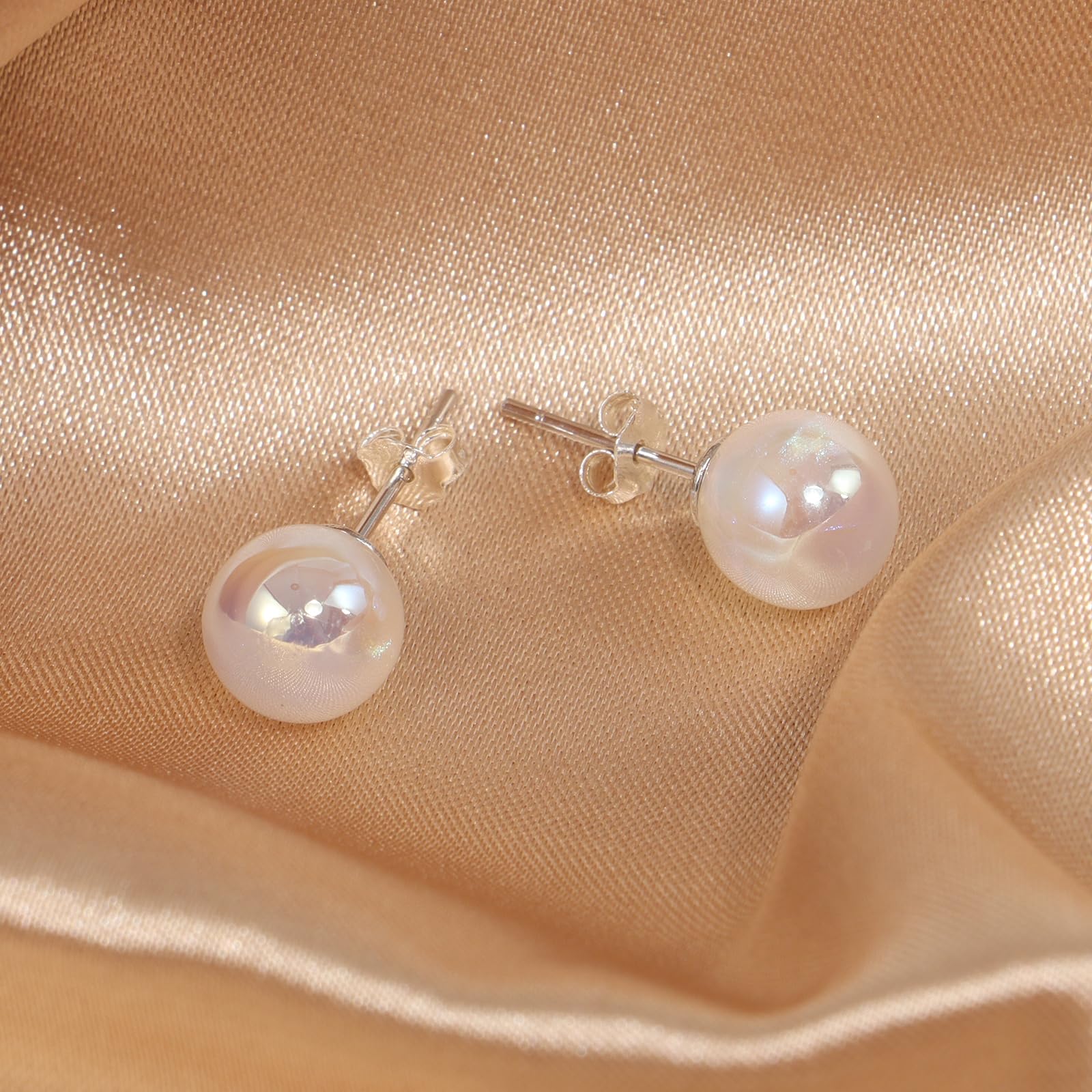 Elegante hypoallergene Perlen-Ohrstecker mit buntem Glanz-Finish für Damen und Mädchen