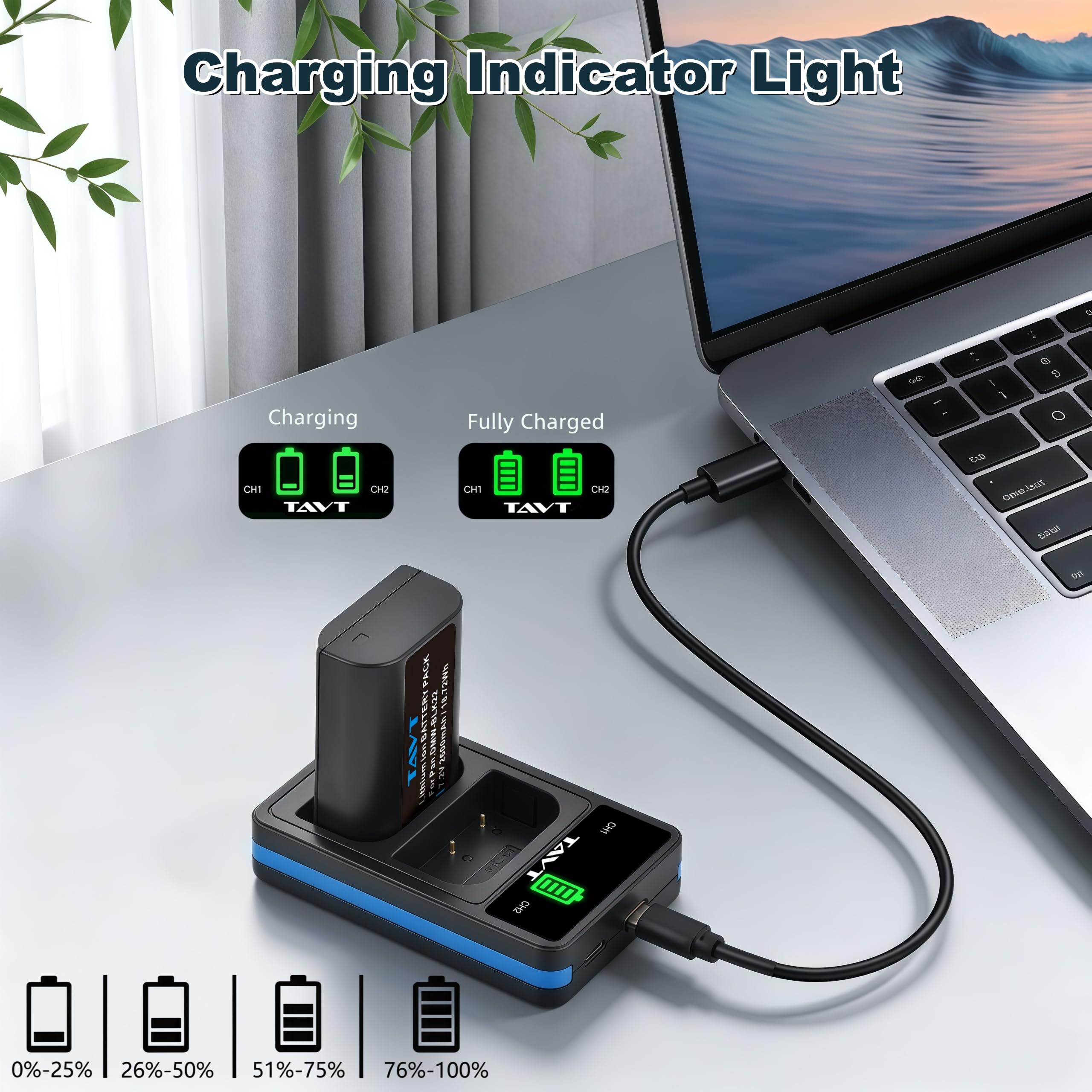 Panasonic Lumix DMW-BLK22 Batterie 2600mAh Chargeur pour DC-S5, S5 II, S5 IIX, S9, GH6, G9, DC-G9 II, GH5 II