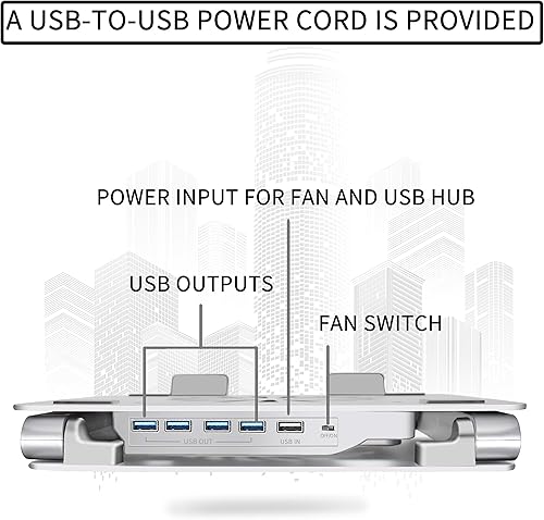 Miniatura 5 de SOUNDANCE Almohadilla de refrigeración para laptop con ventilador de bajo ruido y concentradores USB 3.0, enfriador ventilado para laptop que evita