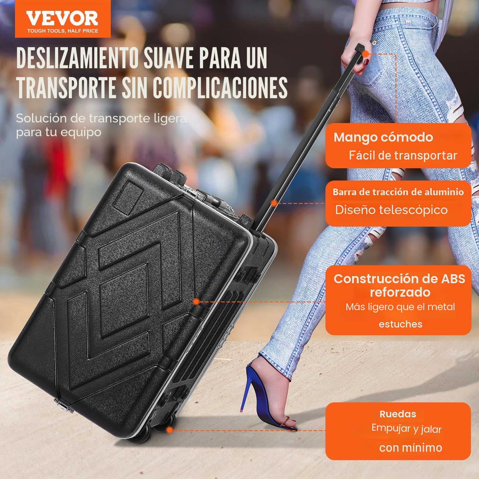 VEVOR 5U Gabinete para Servidor, Profundidad de 488,95 mm, Gabinete para Rack de Servidor con Ruedas de Construcción ABS, Paneles Frontal y Posterior Desmontables para Amplificadores, Mezcladores