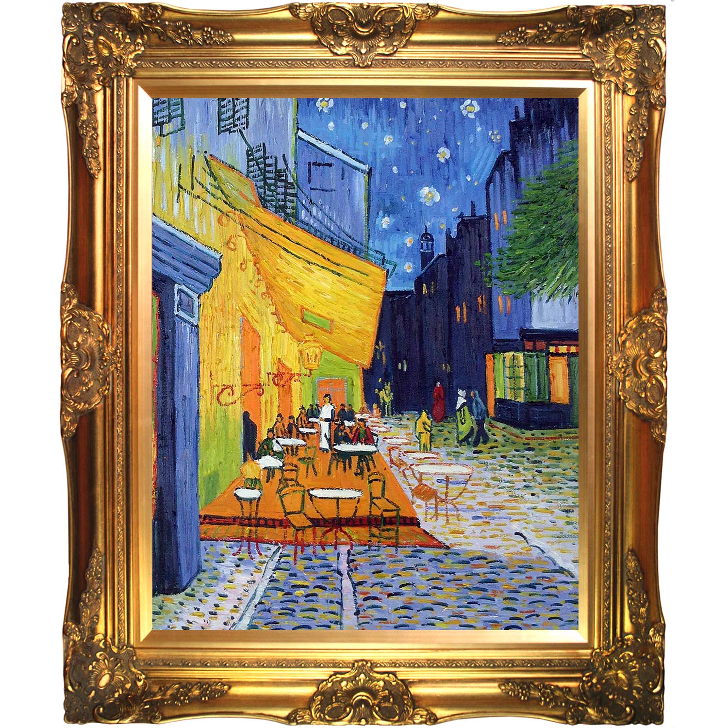 風車の油彩画 金色フレーム付き　ゴッホ Amazon.co.jp: La Pastiche OverstockArt Cafe Terrace at Nigh