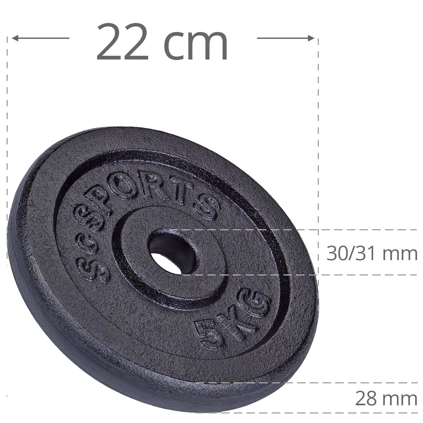ScSPORTS® Disque Musculation - Set de 10/20/30/40 kg, Haute Qualité, en Fonte, Ø31 mm, Robuste, Noir - Kit Haltères, Dumbbell Set, Disque de Poids Musculation, Sport Maison, Salle de Sport