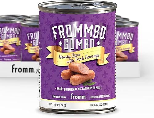 Fromm Frommbo Gumbo - Comida húmeda para perros con salchicha de cerdo - Comida húmeda prémium para perros - Receta de cerdo - Caja de (12) latas de