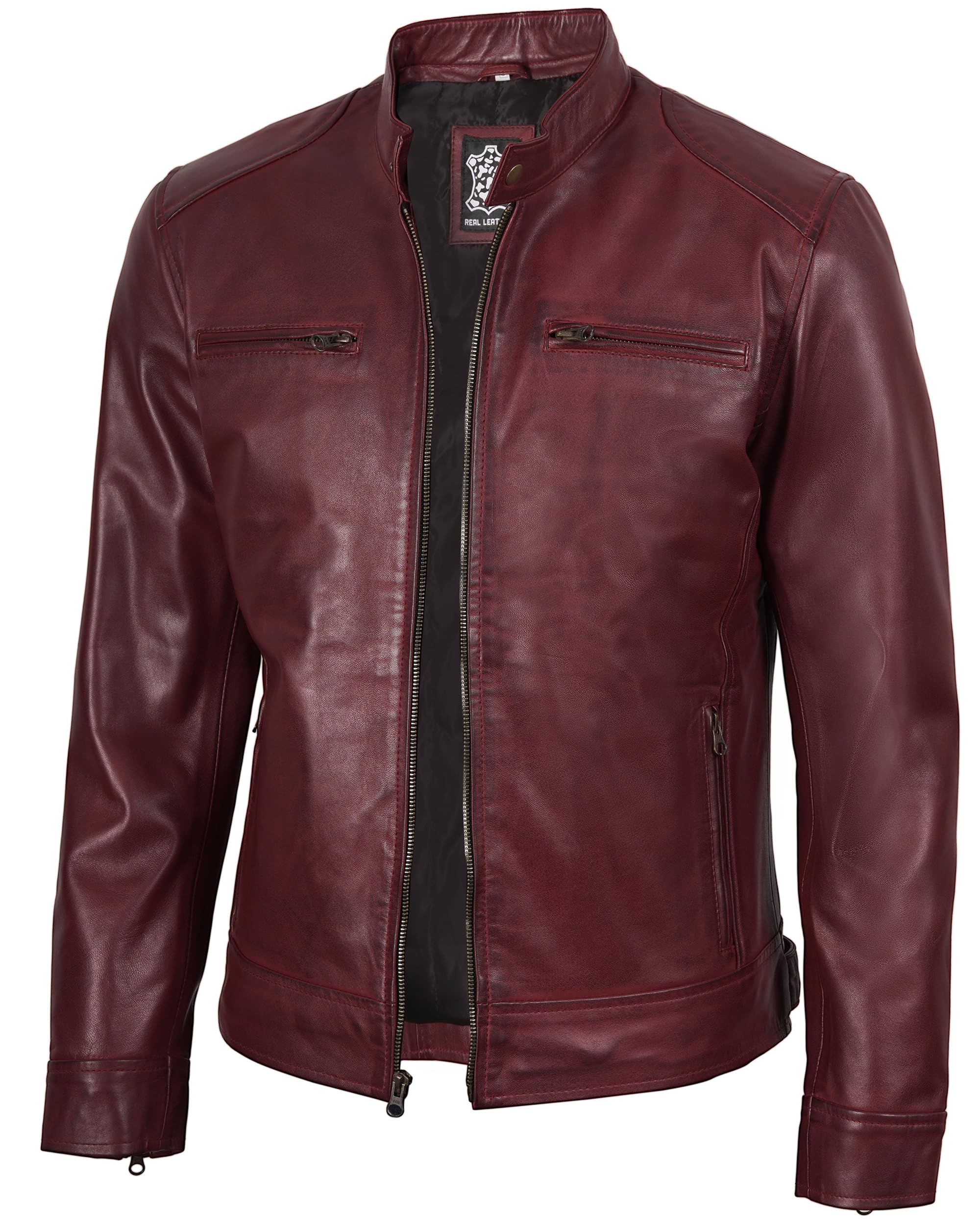 fjackets Mens Cafe Racer Moto Biker Jacket