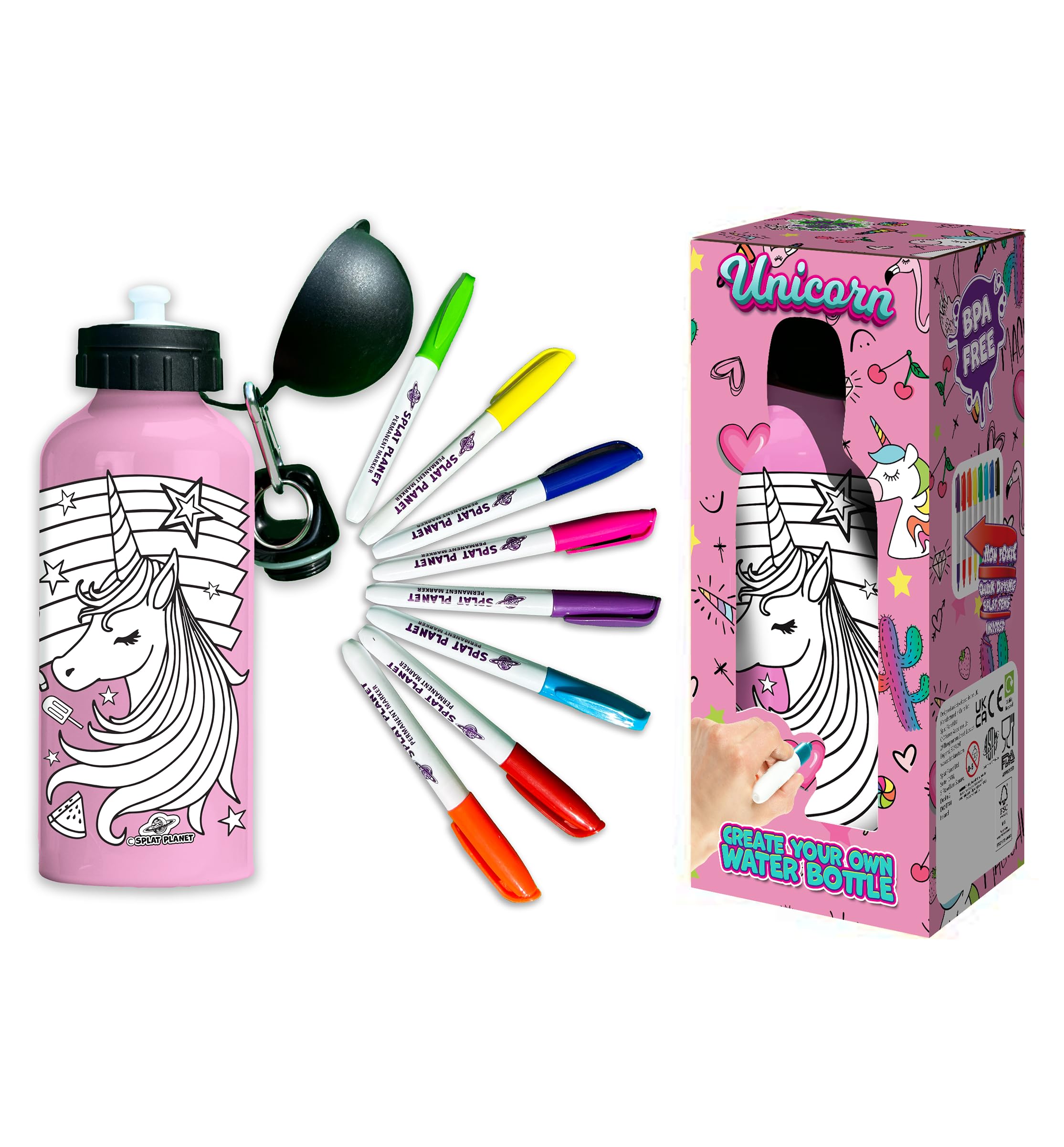 Splat Planet Décore ta propre Gourde, colorie-la ! Cadeau Pour Enfants, Gourde 600 ml (Licorne)