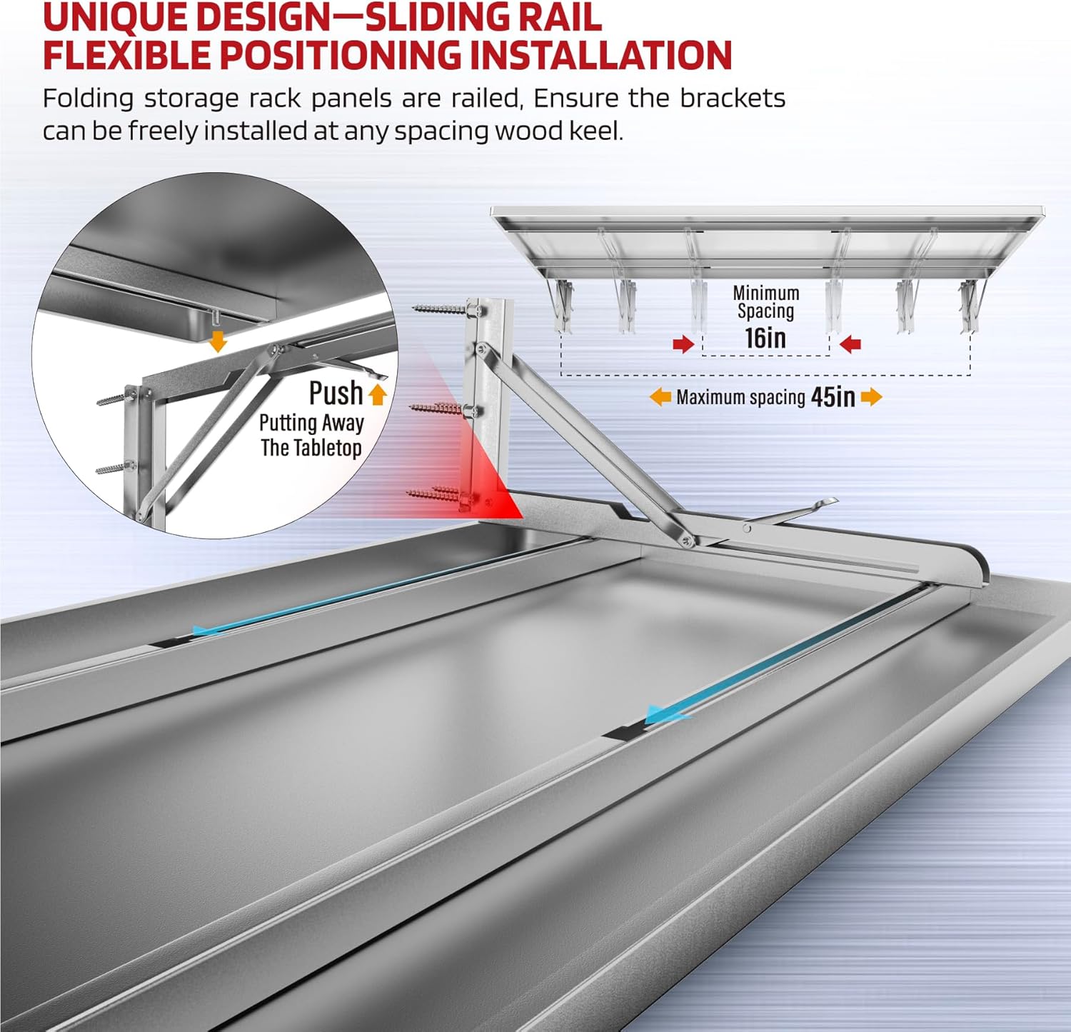 1.3x4FT Adjustable Garage Shelf Wall Mounted Fold Down Shelf Metal Heavy Duty Sliver 1Pack