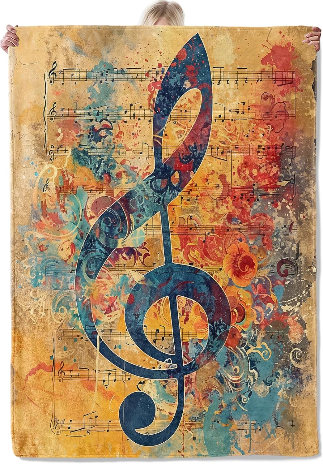 Music Note Throw Blanket Gifts for Women Adults Girls, Soft Fuzzy Warm Cozy Flannel Blankets for Bedroom, Travel, Couch, Home Decor 60x80 in