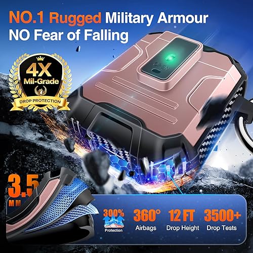 Miniatura 2 de Amoured AutoPOP - Funda para AirPods de 12 generación con cerradura y llavero, protección resistente de 360 y mecanismo de apertura de 1 clic,