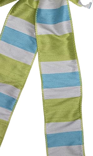 Miniatura 3 de 10" Aqua and Lime Striped Wired Wreath Bow