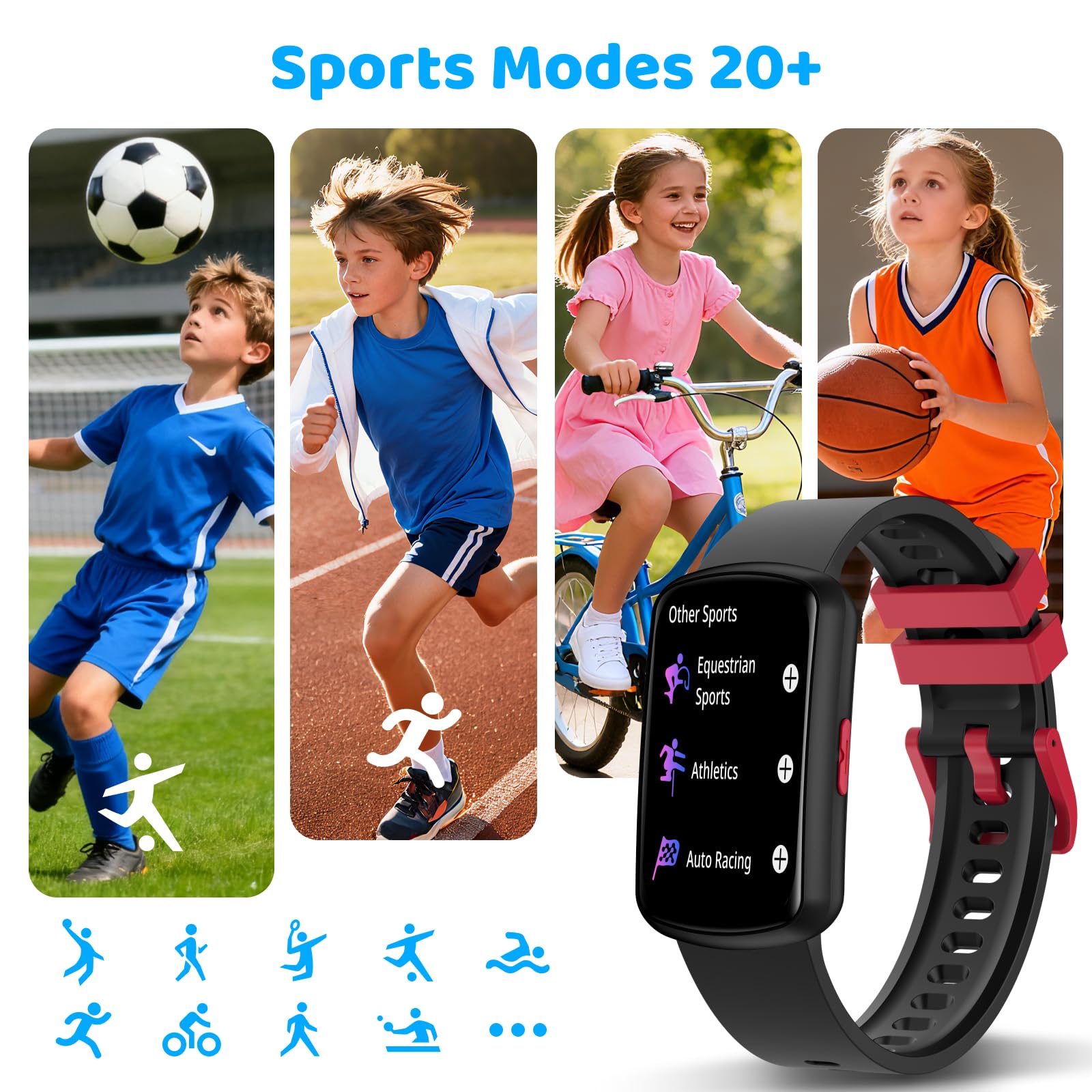 Kids Fitness Tracker Watch for Boys Girls Ages 5-15, Full Touch 1.47" Screen, Activity Tracker, HeartRate and Sleep Monitor, IP68 Waterproof, Pedometer, Puzzle Games (Black)