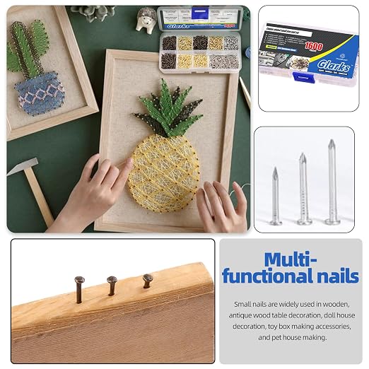 Kit de clavos pequeños Glarks, 1600 piezas, dorados, plateados y bronceados, 1x6 mm, 1x8 mm, 1x10 mm, para manualidades, fijación en madera y accesorios de bricolaje miniatura 5