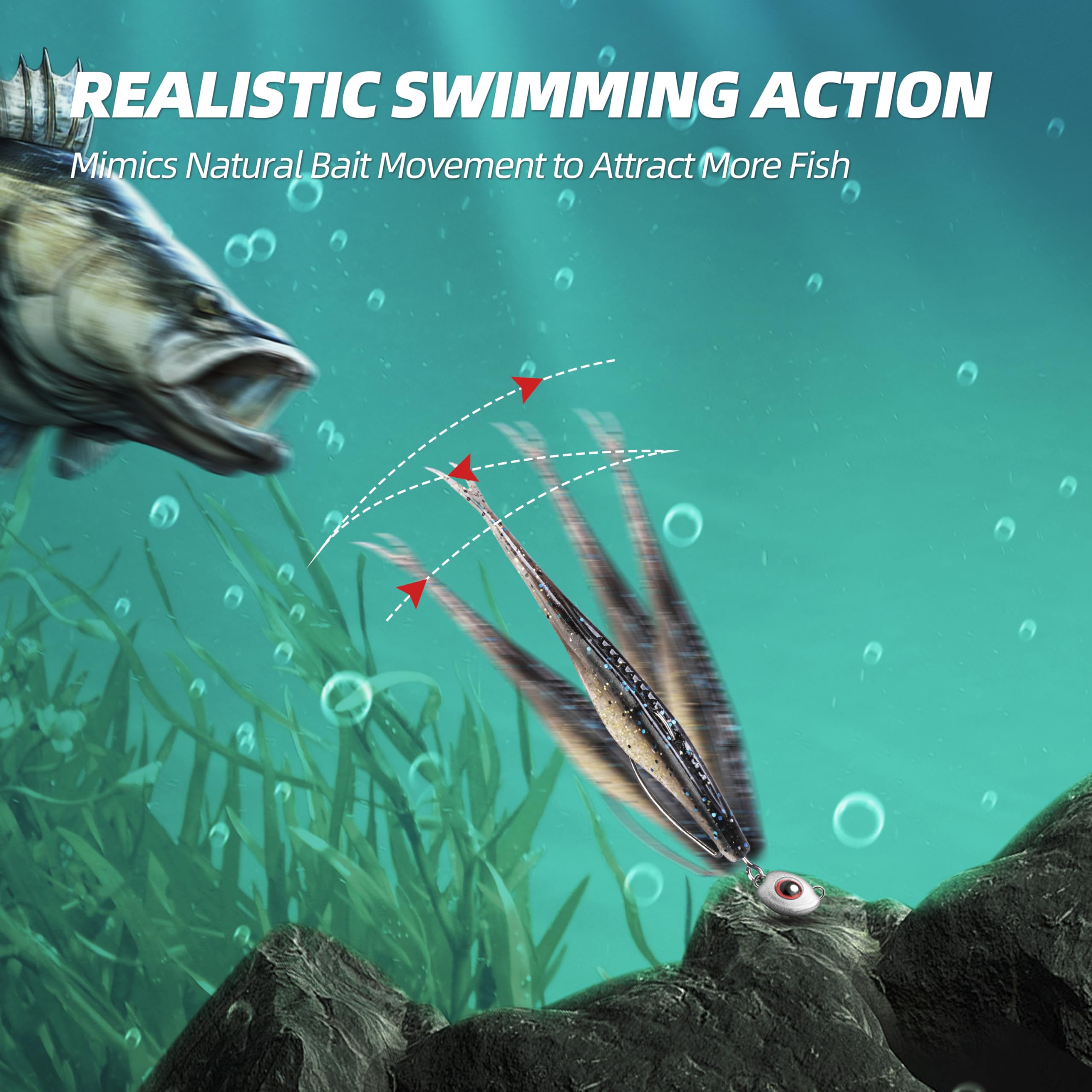 Fish Eye Swimbait Jigköpfe – lebensechte 3D-große Augen, unkrautloses Anti-Nag-Design, langlebige gewichtete Haken, sortiertes Set, 0,5 g bis 1,2 g für Barschangeln in Süß- und Salzwasser