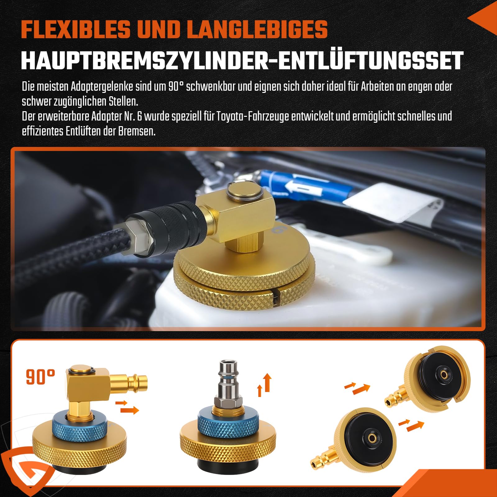 GEARMONSTER 17-częściowy zestaw adapterów do odpowietrzania hamulców, urządzenie do odpowietrzania hamulców samochodowych adapter do odpowietrzania hamulców z szybkim adapterem, odpowiedni do