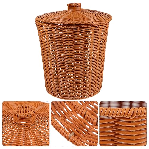 Miniatura 6 de Cabilock Cesta de picnic Cesta tejida Papelera Redonda Cesta de basura de ratán con tapa Maceta Cestas de almacenamiento tejidas Cesta de basura de