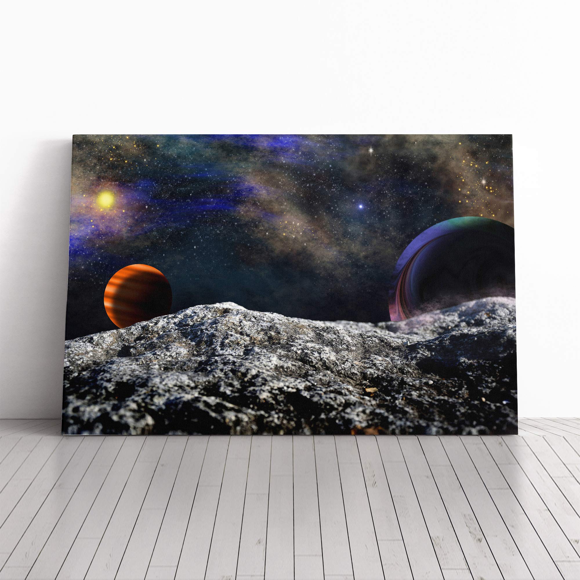 Space Planets (3) Canvas Print | Gallery Wrapped 30mm Frame Wall Art | 24x16 inches | Ready to Hang | Modern Space Picture | Living Room Bedroom Lounge Office