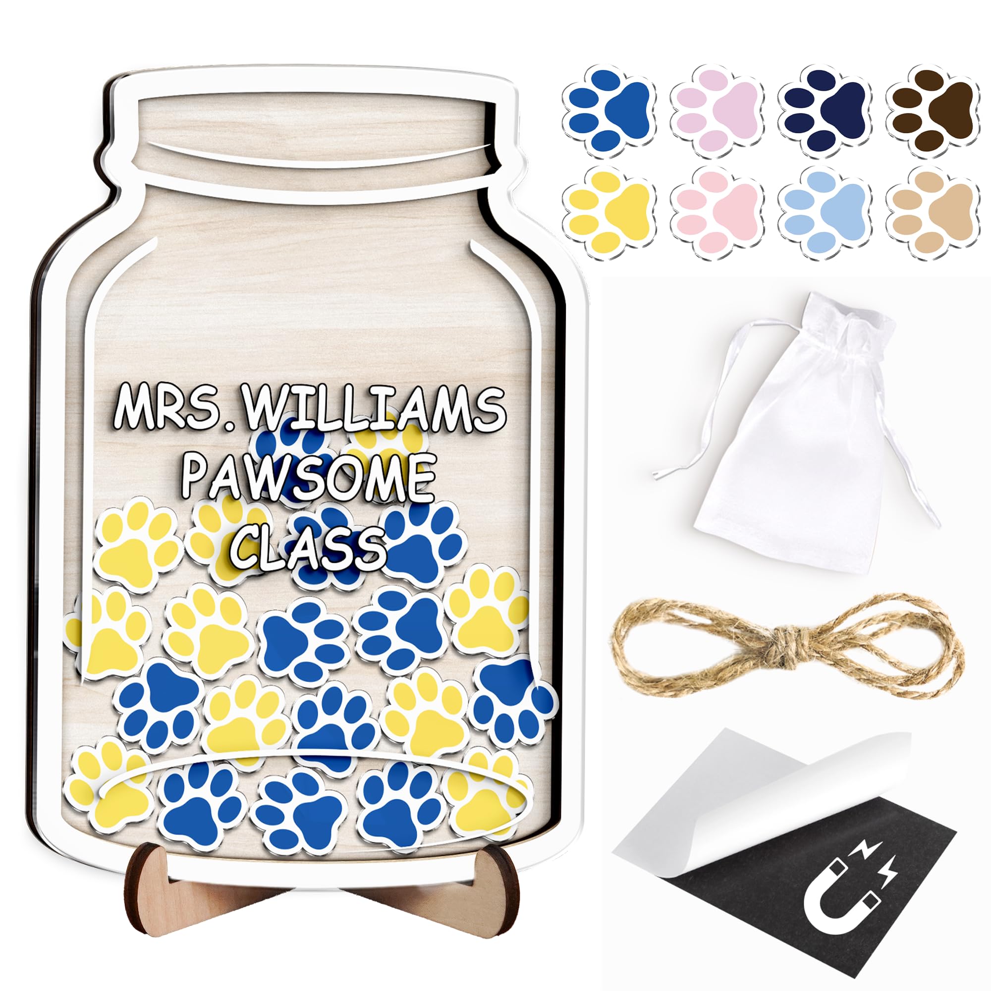 Personalized Wooden Reward Jar Potty Traning for Kids, Paw Print Reward Jar System with Acrylic Tokens, Good Behavior Responsibility Jars for Boys &amp; Girls, Ideal for Classroom System Decor
