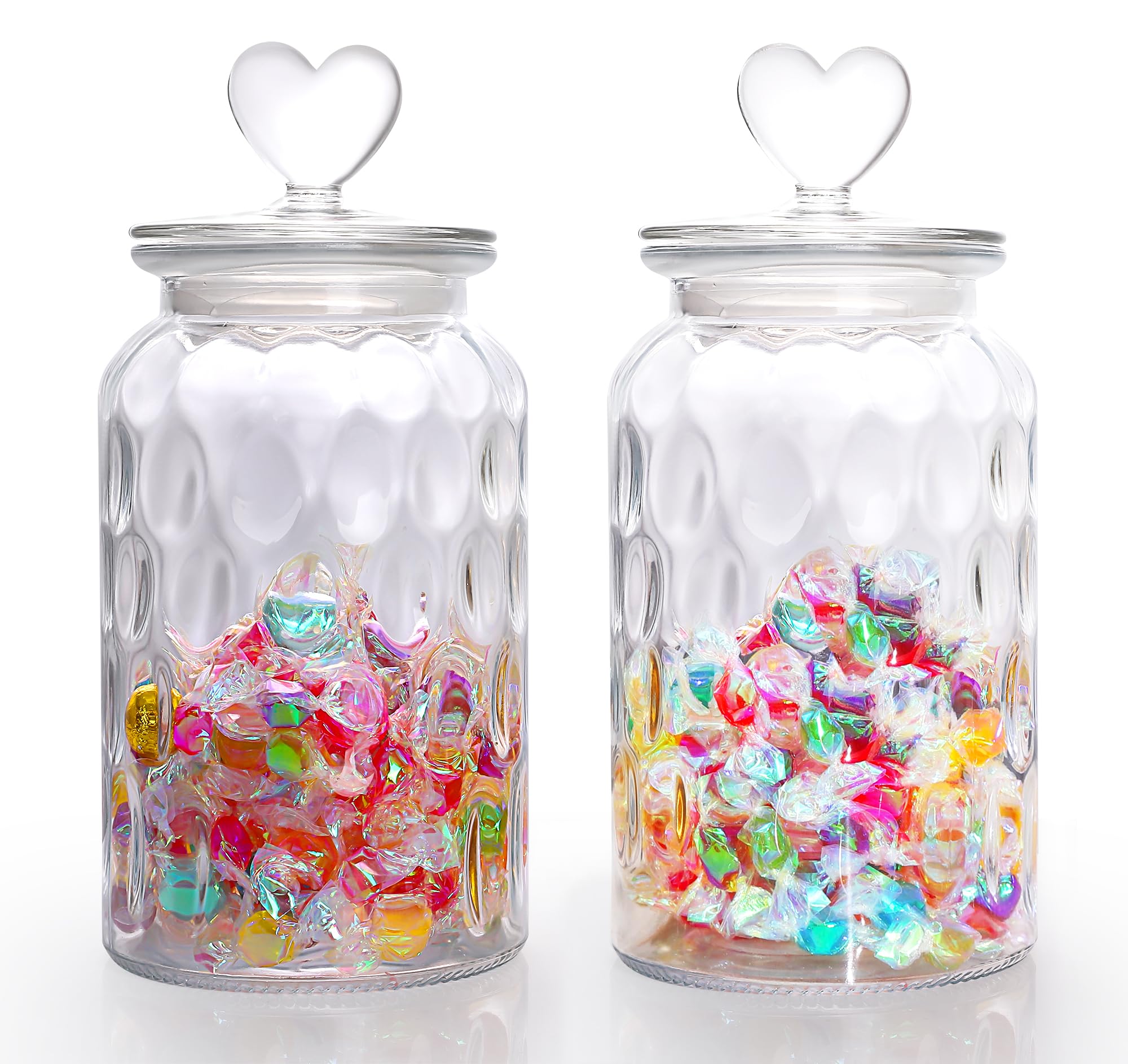 HomeyHoney Vorratsgläser mit Deckel Luftdicht 2er Set,Bonbonglas Mit Herzform Vorratsdosen Glas,1300ml Dekorative Vorratsglas Aufbewahrungsgläser für Candy Bar,Küche, Edelstein Textur